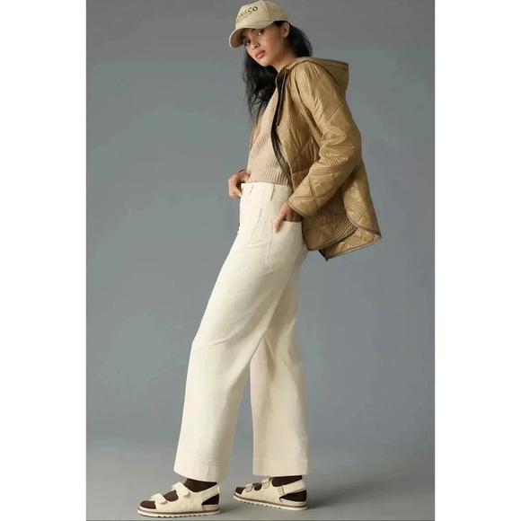 NWT Anthropologie Maeve The Colette Cord Crop Wide Leg Pants Ivory Cream 29 - Picture 5 of 17